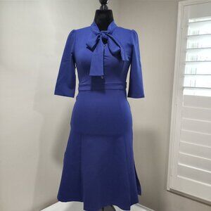 STYLEWE BLUE FIT & FLARE DRESS WITH 3/4 SLEEVE & NECKTIE WOMEN SIZE L